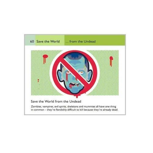 Card with a zombie face in a 'no' symbol on a green background