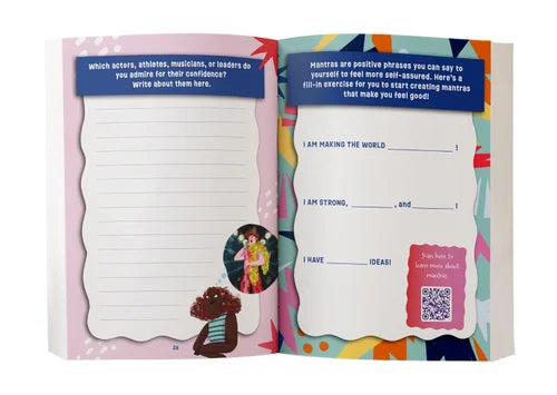 Open book with self-help affirmations on a white background