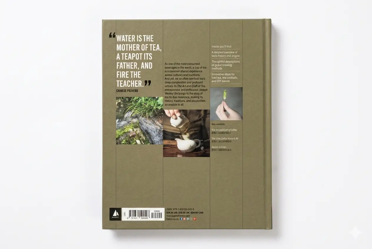 Book cover with tea-making imagery and text on a white background