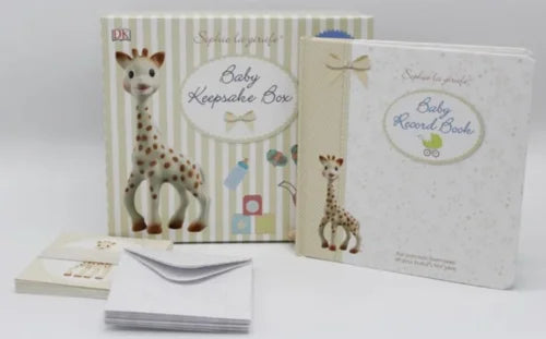Baby keepsake box and record book with a giraffe design on a white background
