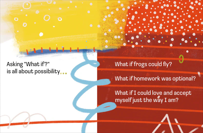 Colorful abstract design with text prompts about possibility and self-acceptance.