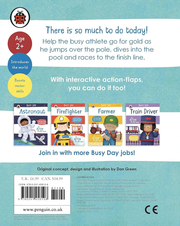 Bookback with illustrations of different jobs and text about interactive action-flaps.