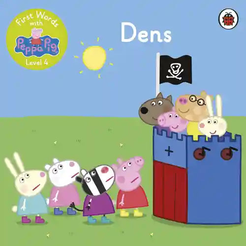 Children's book cover with cartoon animals around a pirate den, featuring Peppa Pig.