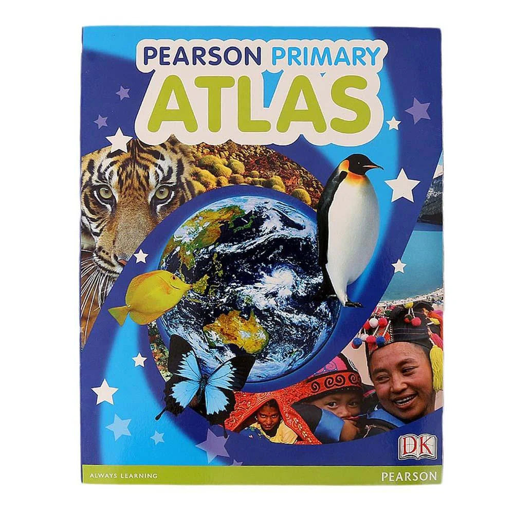 Pearson Primary Atlas book cover with animals and world map