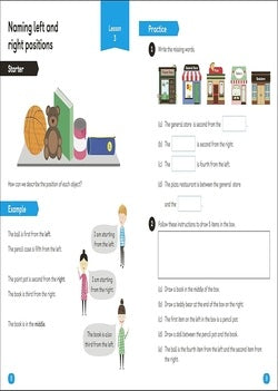 Educational page on left and right positions with illustrations and text.