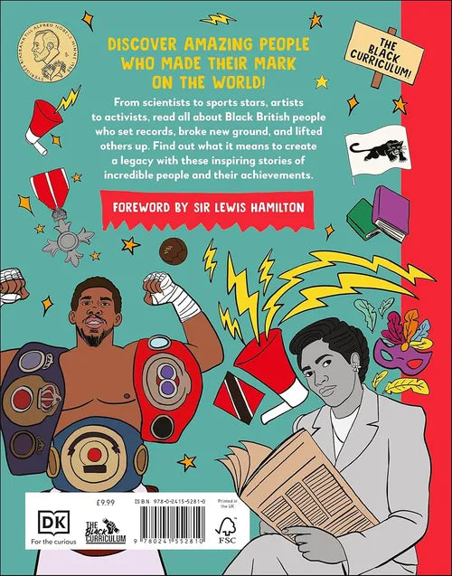 Book cover with illustrations of a boxer and a person reading, featuring text about inspiring stories of Black people.