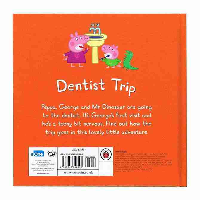 Book cover of 'Dentist Trip' featuring Peppa Pig and friends on an orange background