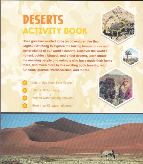 Deserts activity book cover with desert scene and text