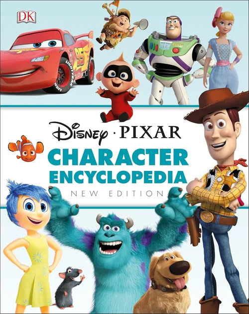 Book cover of Disney Pixar Character Encyclopedia with animated characters.