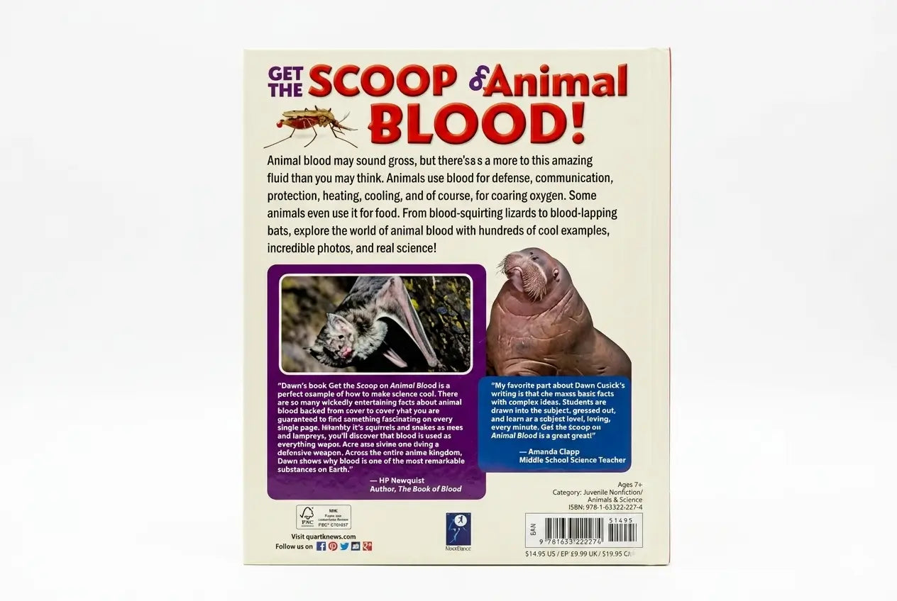 Book cover with text 'Get the Scoop on Animal Blood!' and images of animals.