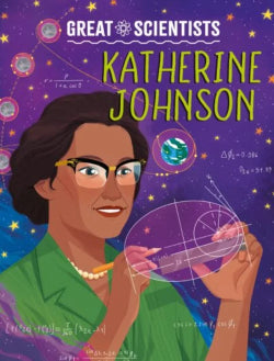 Book cover featuring Katherine Johnson with a space-themed background