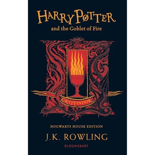 Book cover of 'Harry Potter and the Goblet of Fire' by J.K. Rowling, featuring the Gryffindor crest.