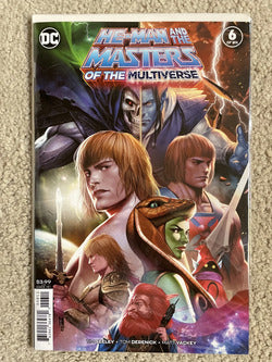 Comic book cover featuring characters from 'He-Man and the Masters of the Multiverse' with a colorful background.