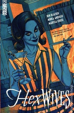 Book cover of 'Her Wives' with a stylized illustration of a woman holding a martini glass and smoking a cigarette.