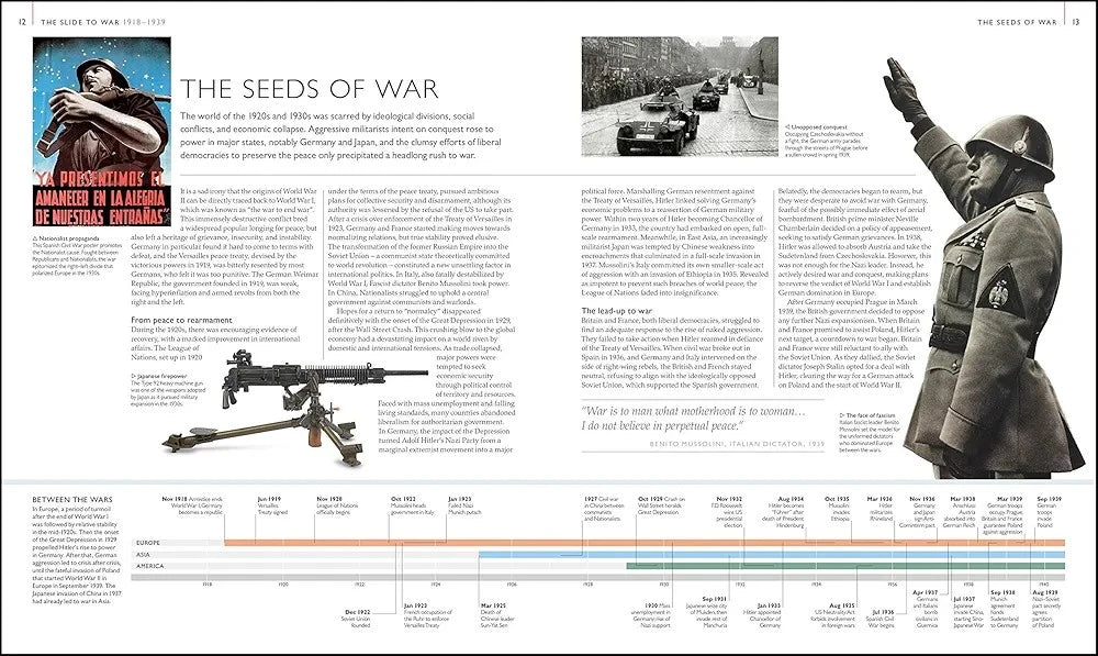 Magazine spread with historical images and text on the seeds of war.