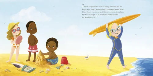 Illustration of children playing on a beach with text overlay