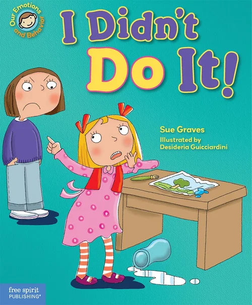 Book cover of 'I Didn't Do It!' with a cartoon character and another person at a desk.