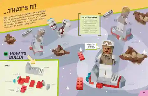 LEGO building set with instructions and assembled pieces on a colorful background