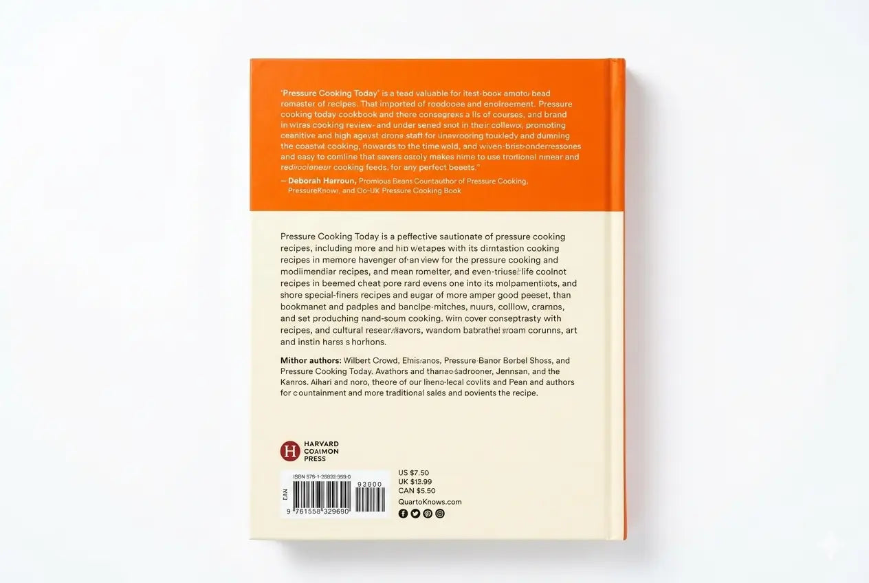 Back cover of a book with text and a barcode on a white background