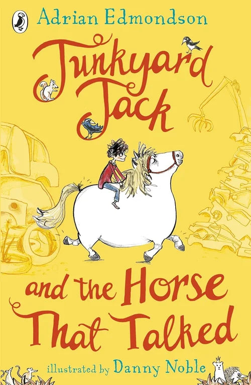 Book cover of 'Tunkyard Jack and the Horse That Talked' with a yellow background, horse, and child illustration.