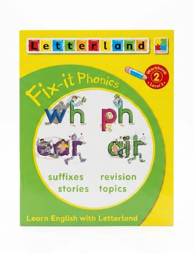 Book cover of 'Fix-it Phonics' by Letterland with colorful text and graphics.