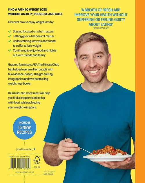 Book cover with a man holding a plate of food against a yellow background