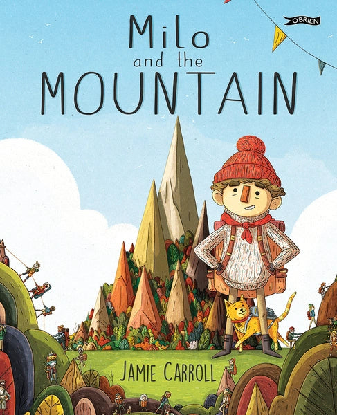 Book cover of 'Milo and the Mountain' with a character standing in front of mountain peaks.