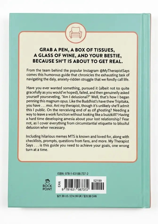Book cover with humorous text and branding on a light blue background