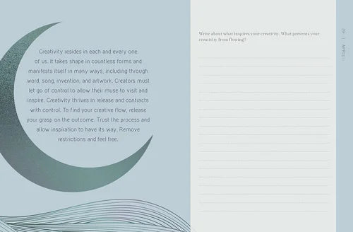 Design with crescent moon and text on a light blue background