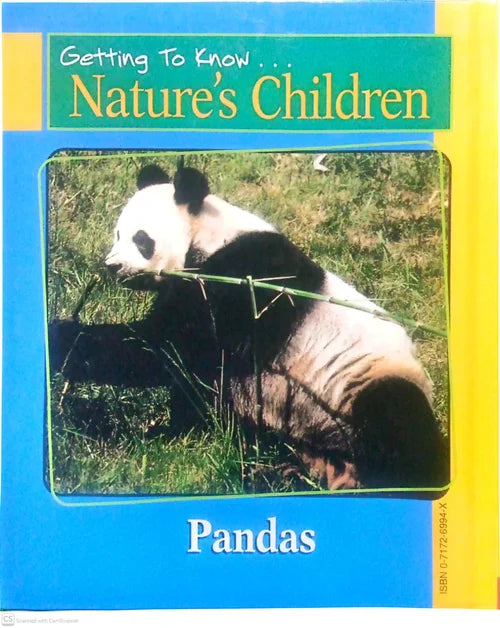 Book cover of 'Getting To Know Nature's Children: Pandas' with a panda eating bamboo.