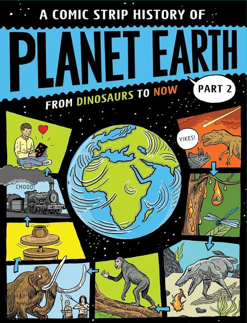 Comic strip book cover titled 'A Comic Strip History of Planet Earth' with illustrations and text.