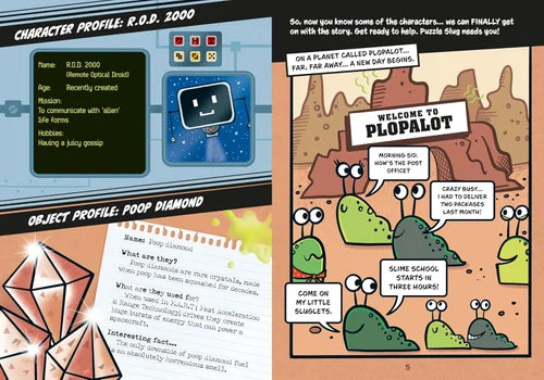 Comic-style character profile of R.O.D. 2000 with a scene from 'Popalot'.