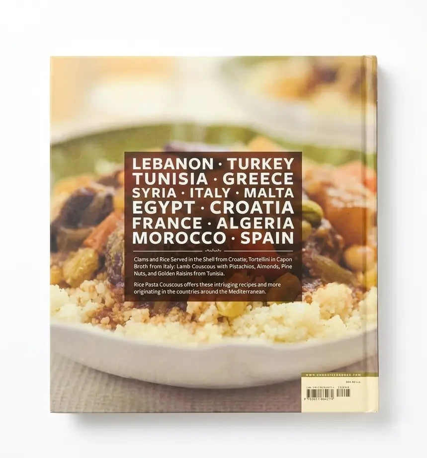 A hardcover cookbook titled 'Lebanon Turkey Tunisia Syria Italy Malta Egypt Croatia Algeria Morocco Spain' by Rose Paasta, featuring a close-up photograph of a prepared mezze dish on the cover.