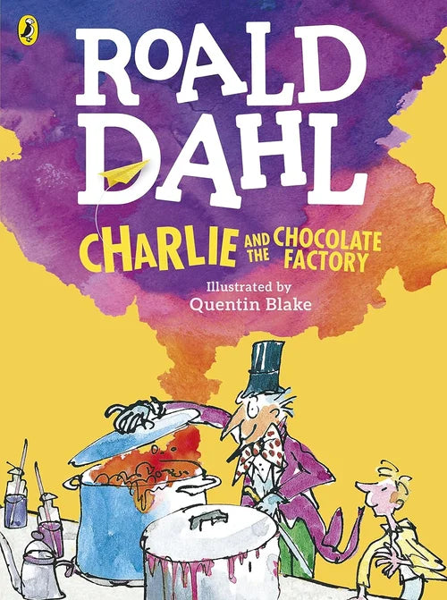 Book cover of 'Charlie and the Chocolate Factory' by Roald Dahl with colorful design and illustrations.