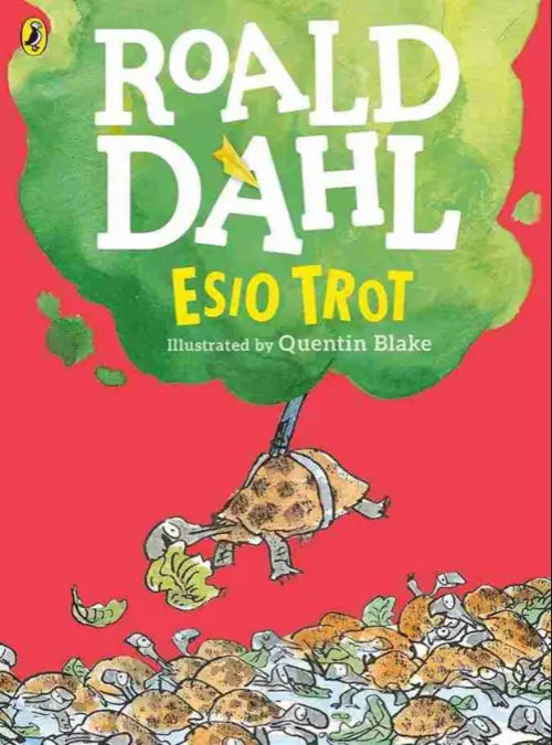 Book cover of 'Esio Trot' by Roald Dahl with a red background and green tree