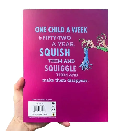 Pink book cover with humorous text and a hand holding it