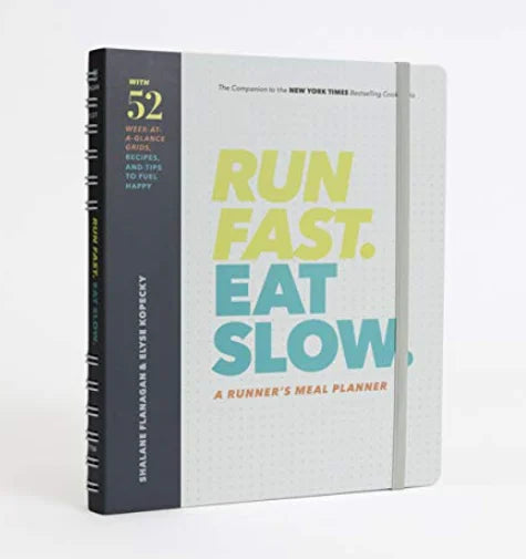 Book titled 'Run Fast. Eat Slow.' on a white background