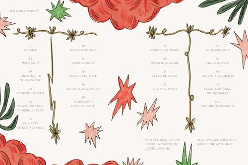 Decorative design with flowers and text on a white background