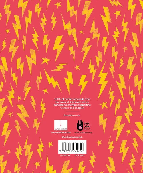 Book back cover with yellow lightning bolt pattern on a red background