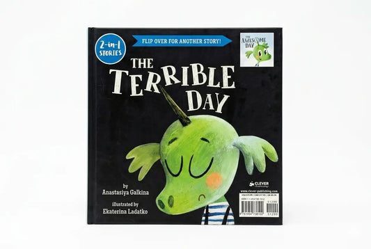 Children's book titled 'The Terrible Day' with a green character on the cover.