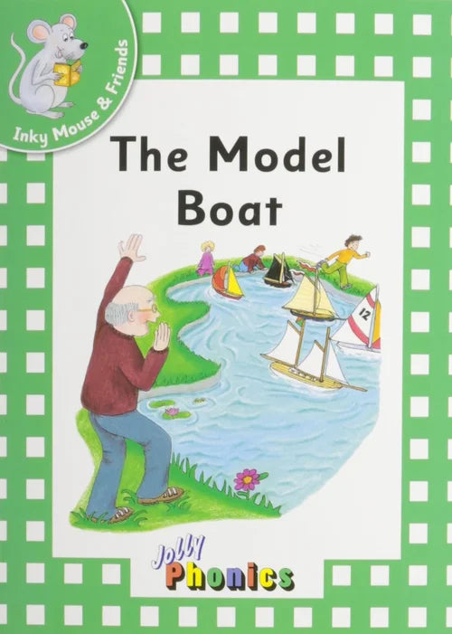 Book cover of 'The Model Boat' by Inky Mouse & Friends with a green checkered border.
