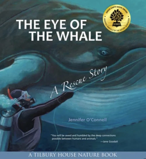 Book cover of 'The Eye of the Whale' with a diver and whale illustration.