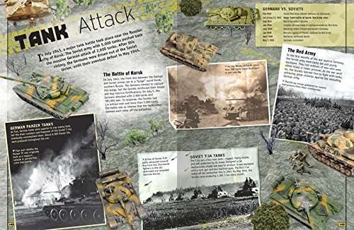 Educational display about tank attack with images and text on a textured background