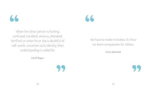 Two quotes by Carl R. Rogers and Curtis Sittenfeld on a white background with blue quotation marks.