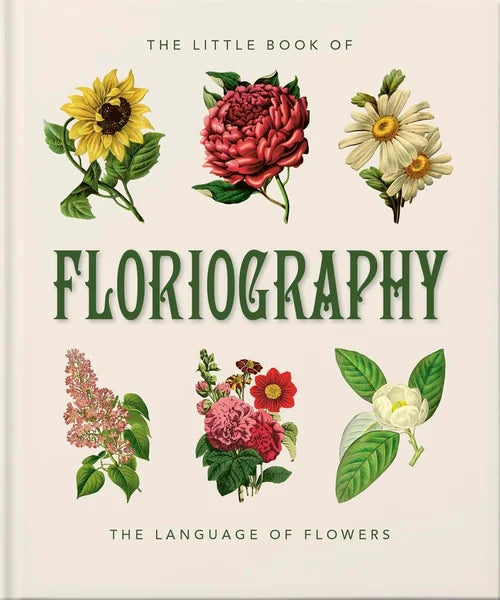 Book cover of 'The Little Book of Floriography' with floral illustrations and text.