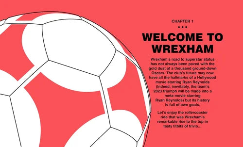 Soccer ball design with text on a red background