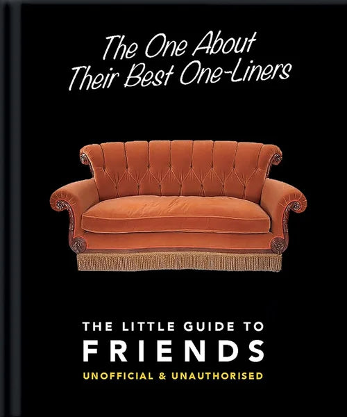 Book cover of 'The Little Guide to Friends' with an orange couch on a black background