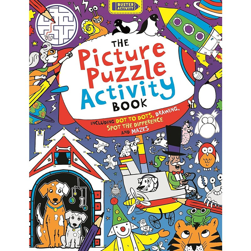Cover of 'The Picture Puzzle Activity Book' with colorful illustrations and text.