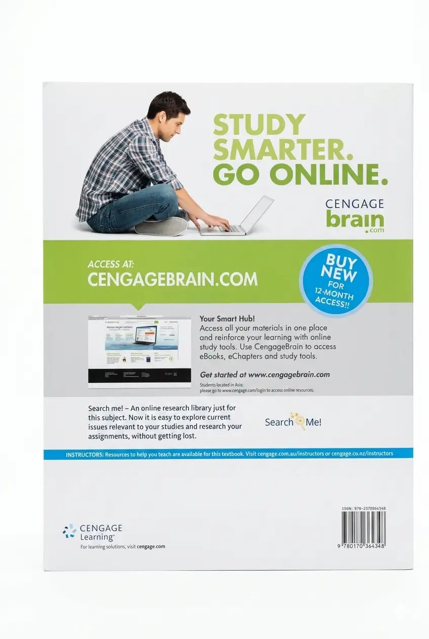 Cengage Learning promotional material with a person using a laptop, text 'Study Smarter. Go Online.
