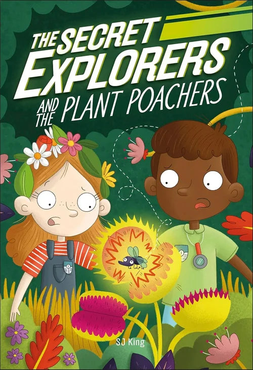 Book cover of 'The Secret Explorers and the Plant Poachers' with two children in a forest setting.